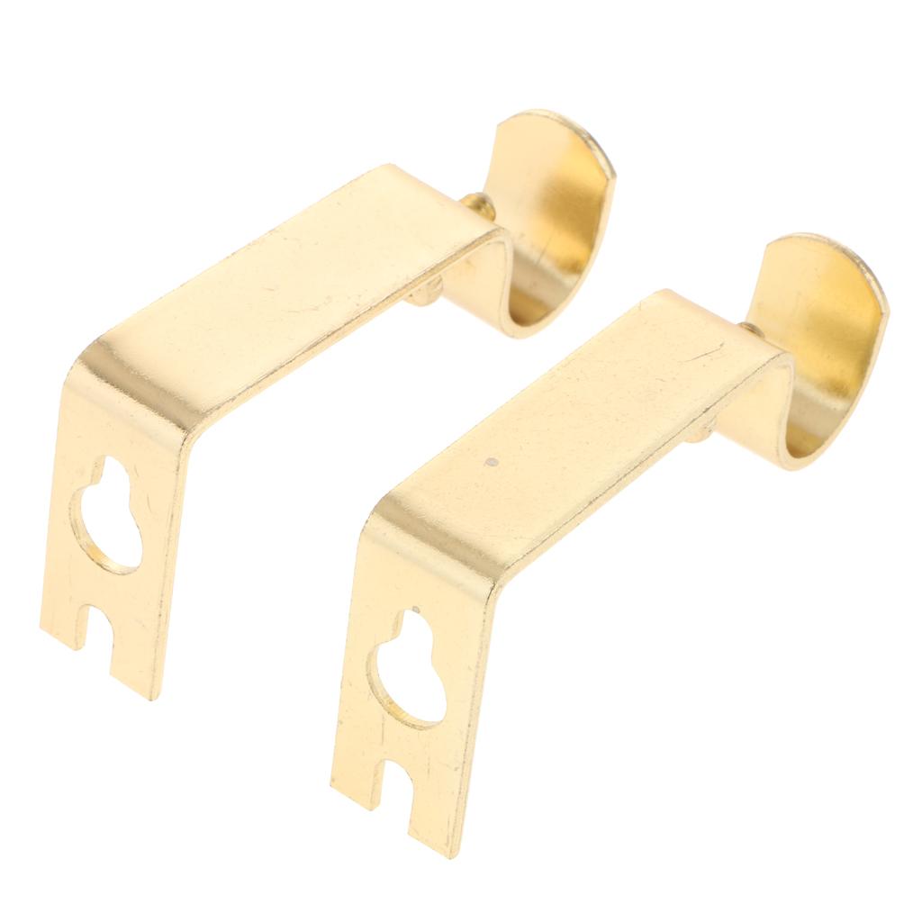 6xSet of 2Pcs Metal Curtain Pole Rod Wall Bracket Hook Holder Golden
