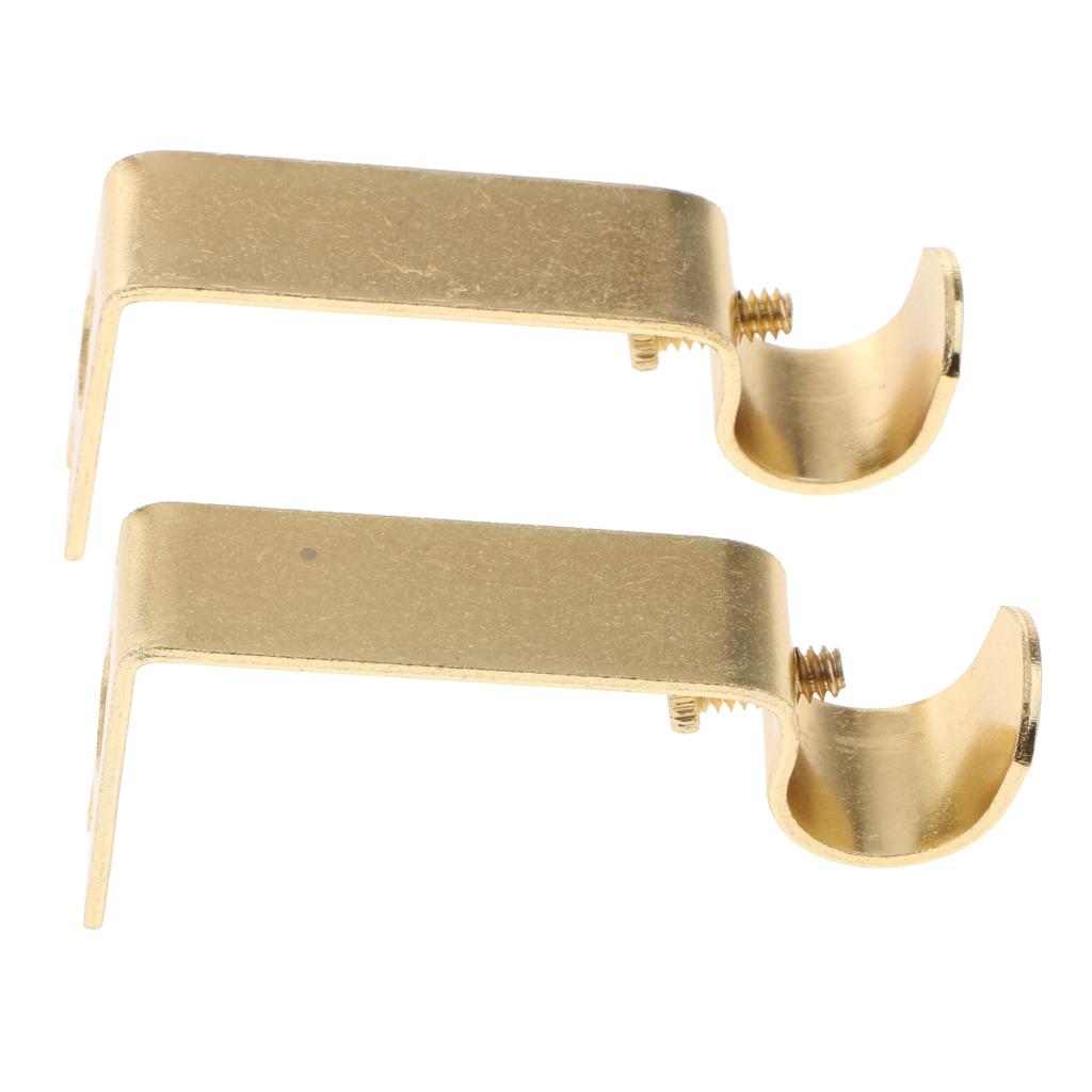 5xSet of 2Pcs Metal Curtain Pole Rod Wall Bracket Hook Holder Golden