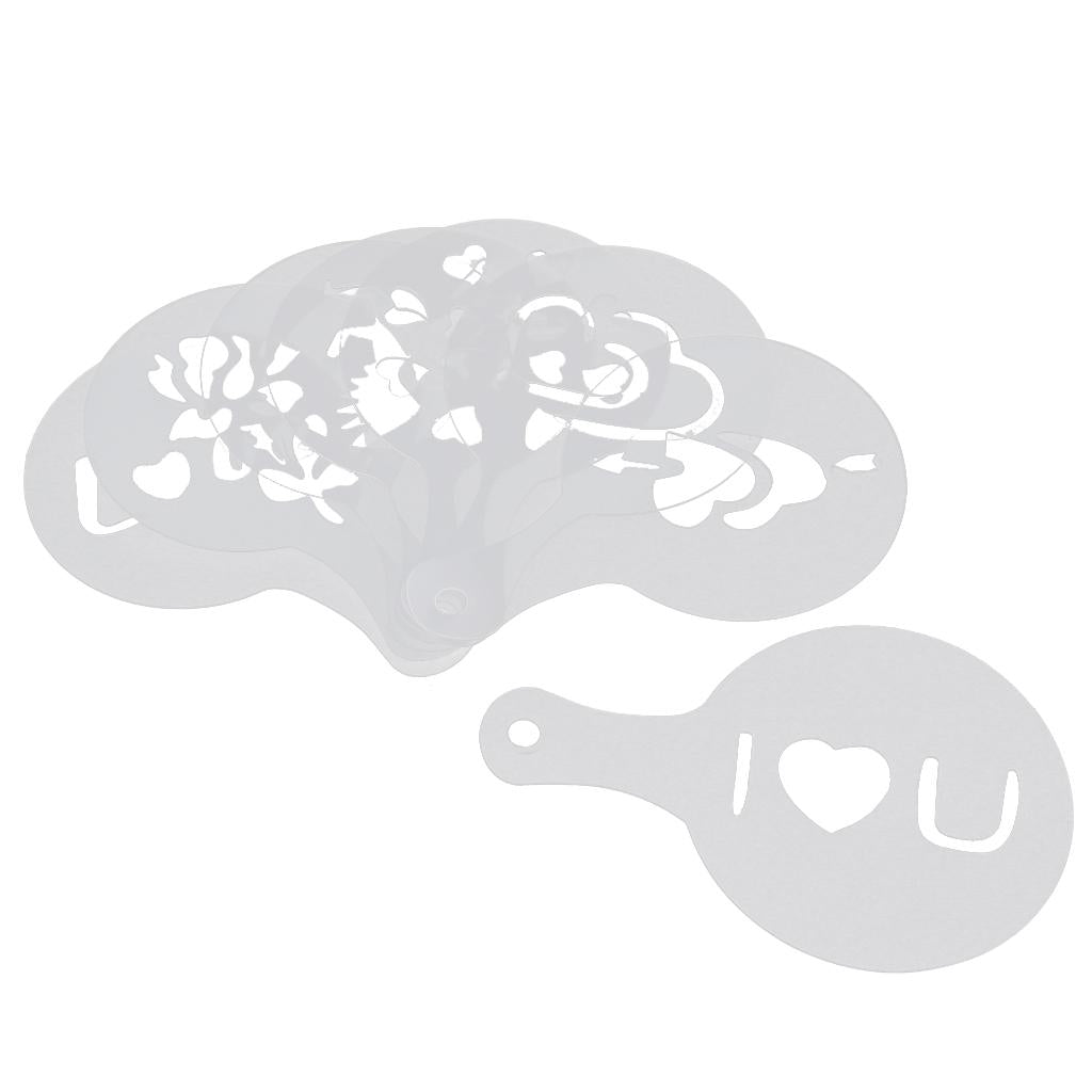 8pcs Coffee Barista Stencils Template Strew Flowers Pad Duster Spray Art Valentine Day