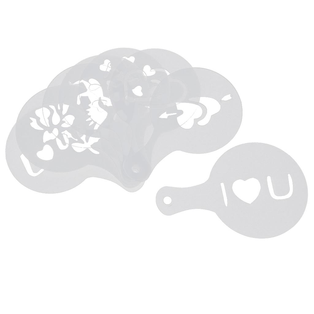 8pcs Coffee Barista Stencils Template Strew Flowers Pad Duster Spray Art Valentine Day