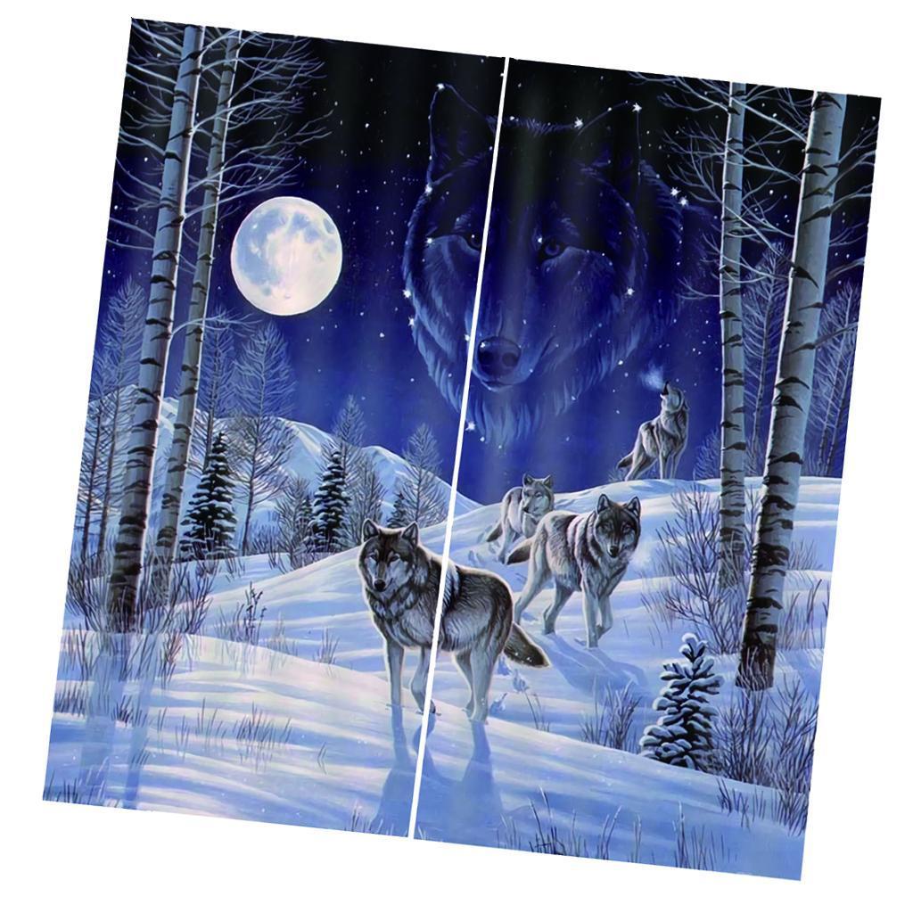 2 Panel Set Digital Printing Curtains 3D Animals Snow Wolves-85x200cm