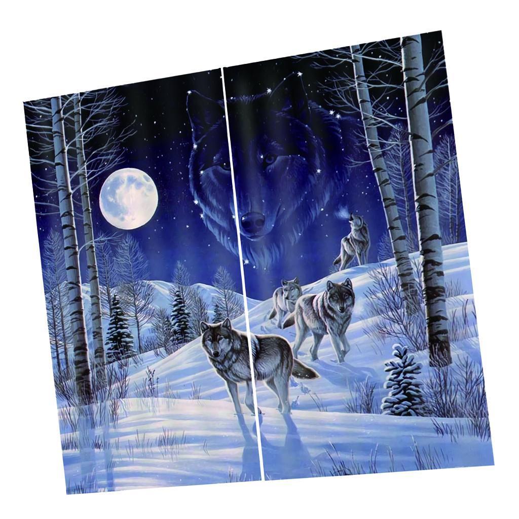 2 Panel Set Digital Printing Curtains 3D Animals Snow Wolves-85x200cm