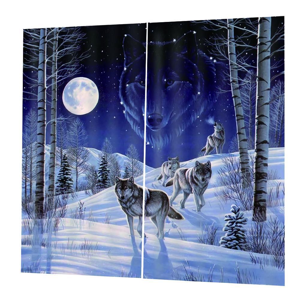 2 Panel Set Digital Printing Curtains 3D Animals Snow Wolves-85x200cm