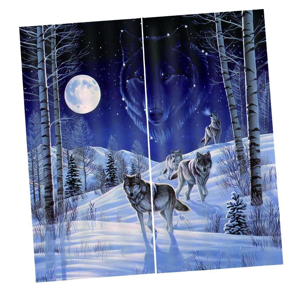 2 Panel Set Digital Printing Curtains 3D Animals Snow Wolves-85x200cm