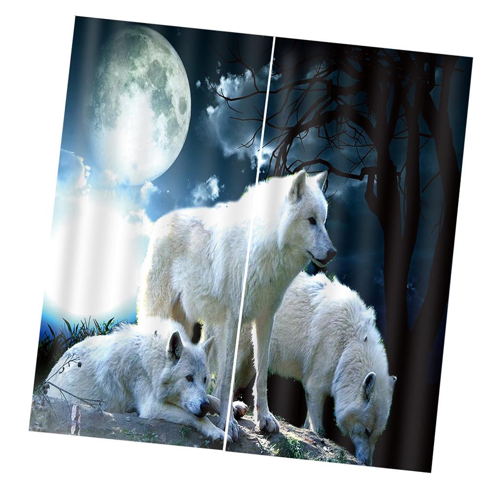 2 Panel Set Digital Printing Curtains 3D Animals Moon Wolves-75x166cm