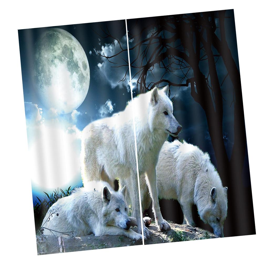 2 Panel Set Digital Printing Curtains 3D Animals Moon Wolves-75x166cm