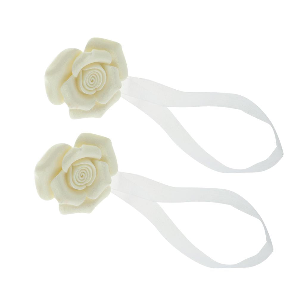 1 Pair Rose Flower Magnetic Curtain Tiebacks Rope Strap Holdback Beige