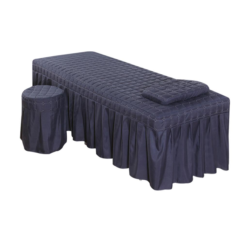 Soft Beauty Massage Bed Sheet With Pillowcase and Stool Cover Dark Blue