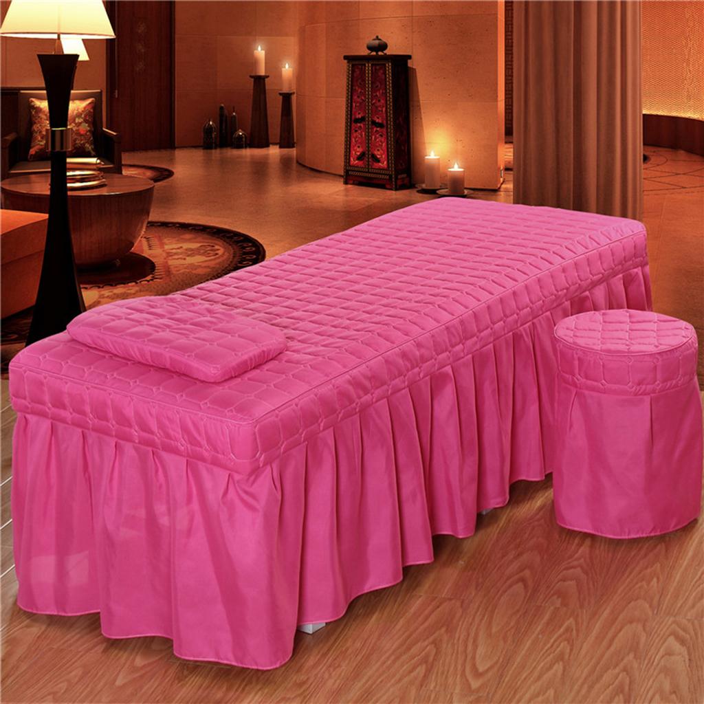 Soft Beauty Massage Bed Sheet With Pillowcase and Stool Cover Hot Pink