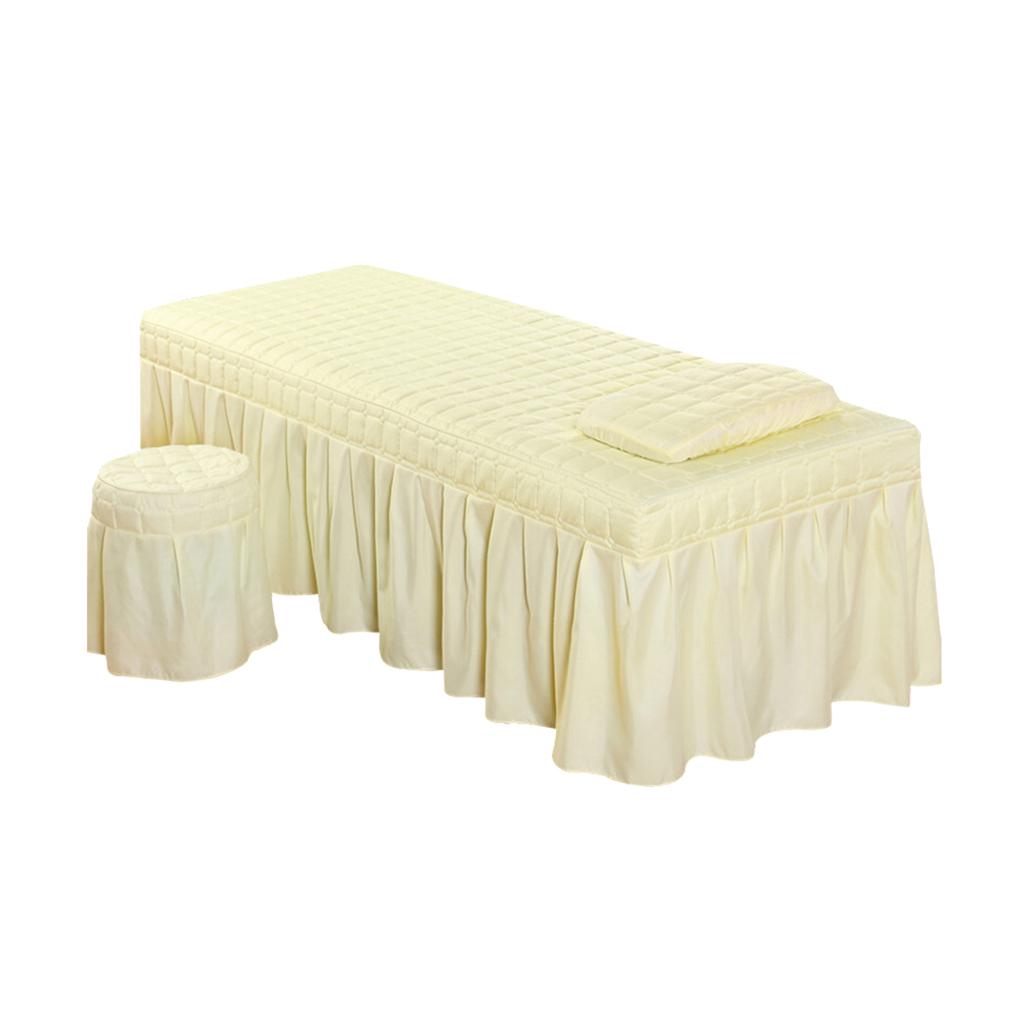 Soft Beauty Massage Bed Sheet With Pillowcase and Stool Cover Beige