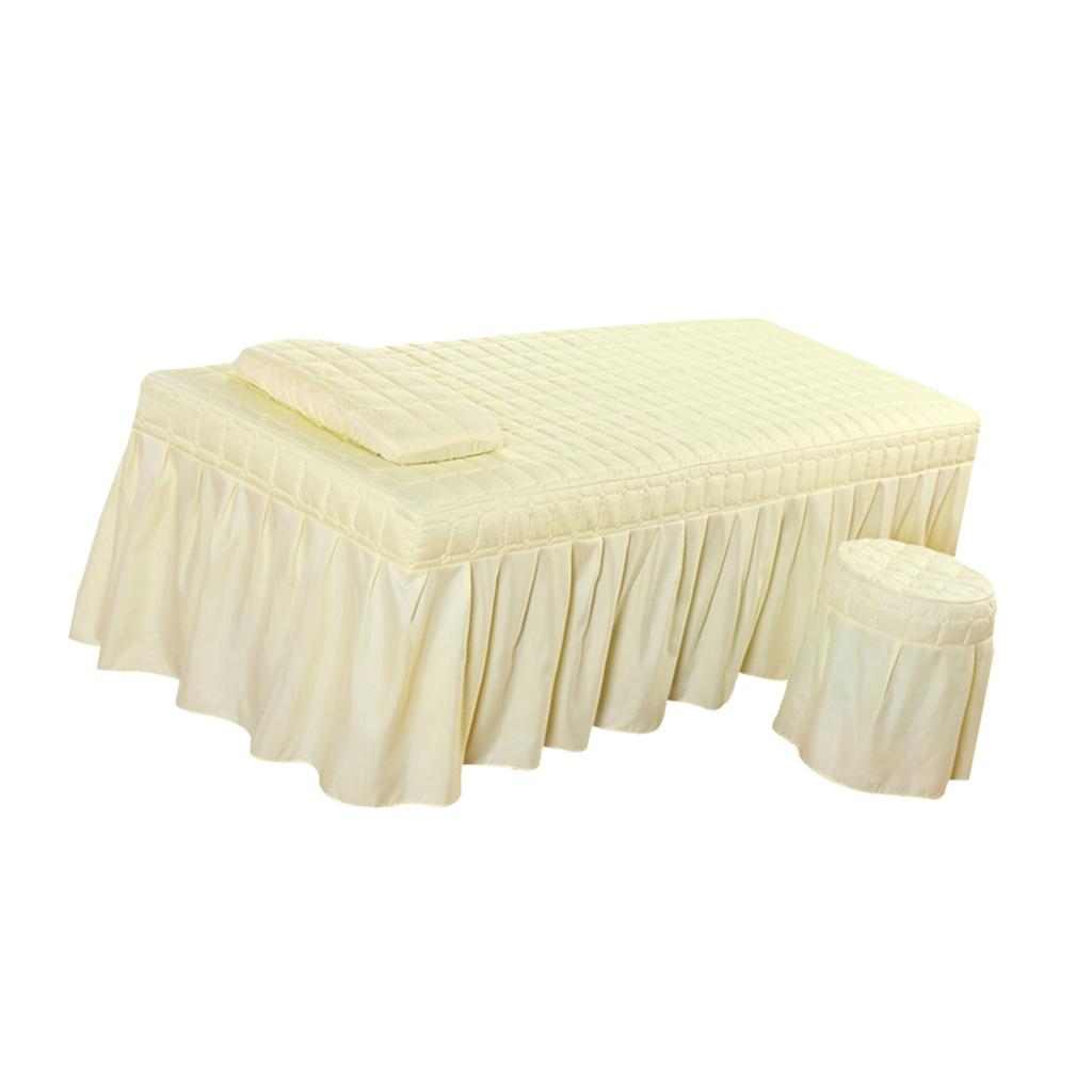 Soft Beauty Massage Bed Sheet With Pillowcase and Stool Cover Beige