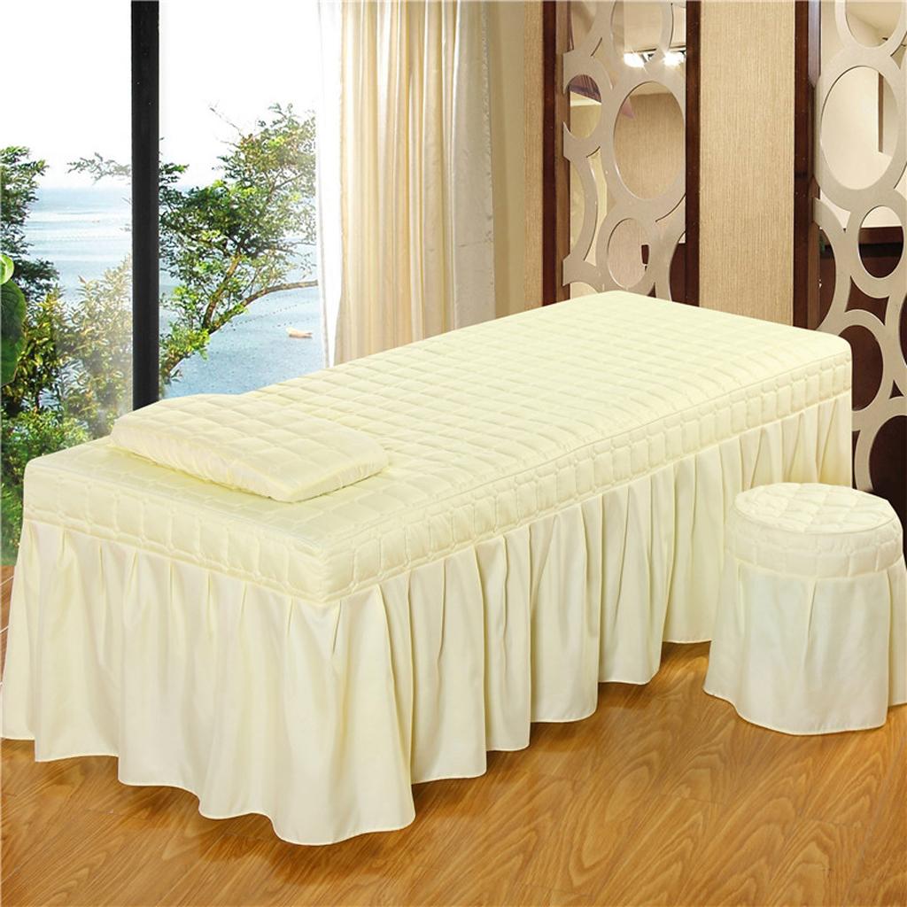 Massage Cosmetic Table Valance Sheet Cover with Hole Beige-190x70cm