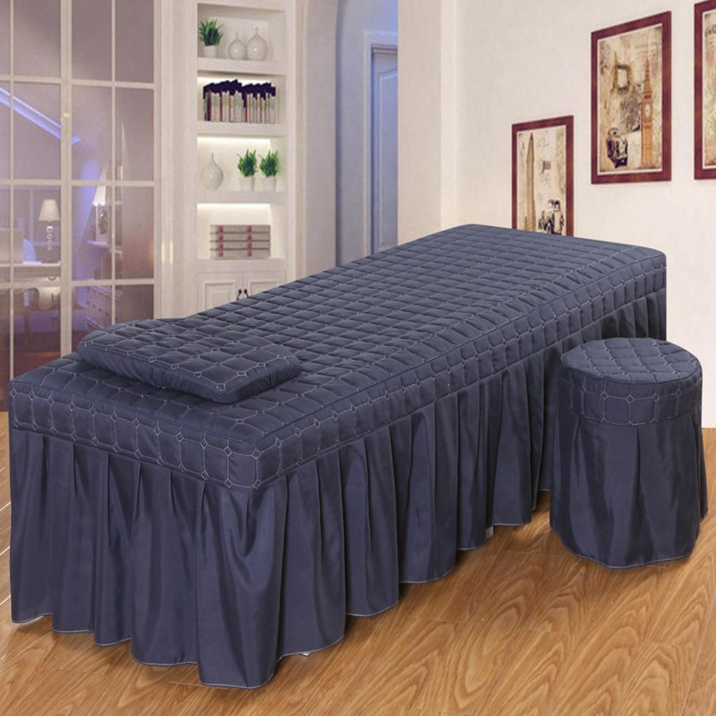 Massage Cosmetic Table Valance Sheet Cover with Hole Dark Blue-180x60cm