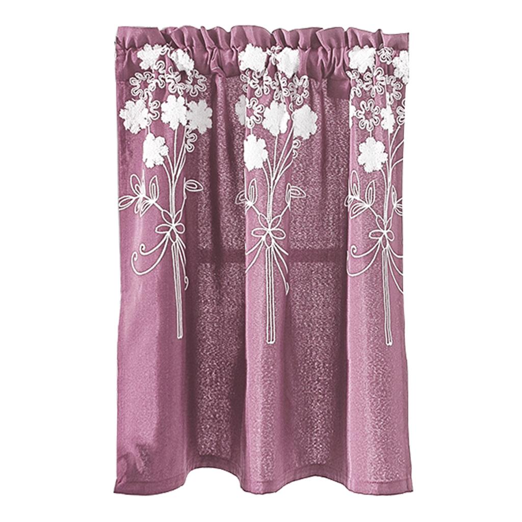 Floral Window Curtain Semi-Sheer Kitchen Curtain Tier Purple - 74x61cm