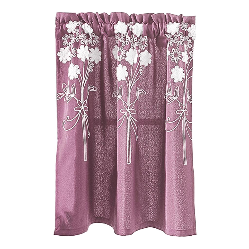 Floral Window Curtain Semi-Sheer Kitchen Curtain Tier Purple - 74x61cm