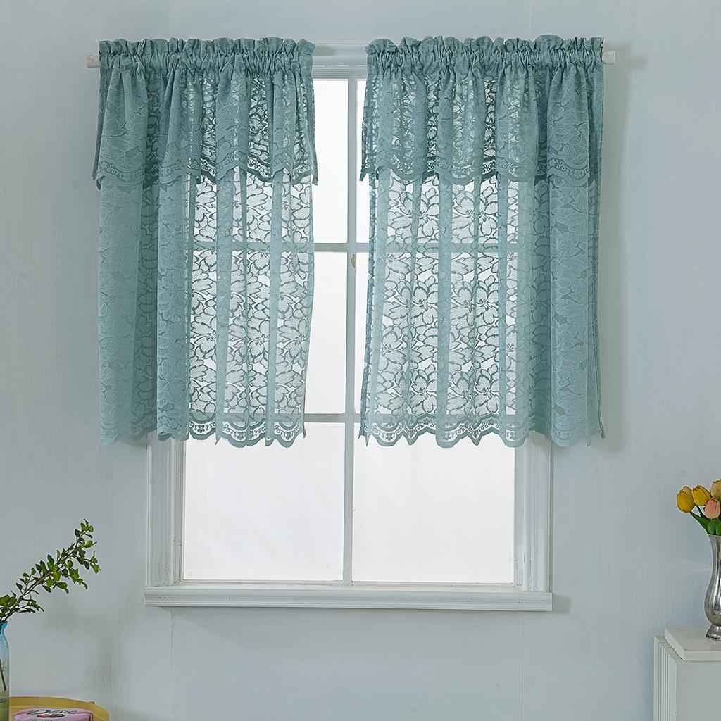 1 Panel Embroidered Lace Window Voile Sheer Curtain Tiers 74x90cm B Blue