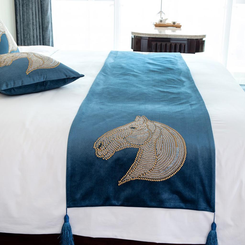 Bed Runner Decorative Bed Pad Protector Scarf Light Blue 210x50cm