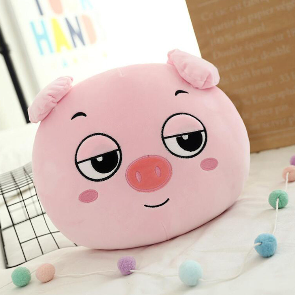 Cartoon Animal Head Shape Cushion Pillow Hand Warmer Pig A