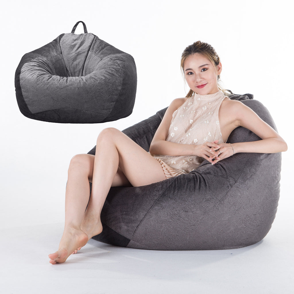 Kids Stuffed Animals Storage Suede Bean Bag Cover 60x70cm Dark Grey