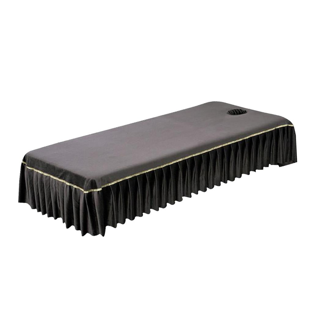 Reusable SPA Massage Bed Sheet Cover with Face Breath Hole Deep Coffee with Gold Edge