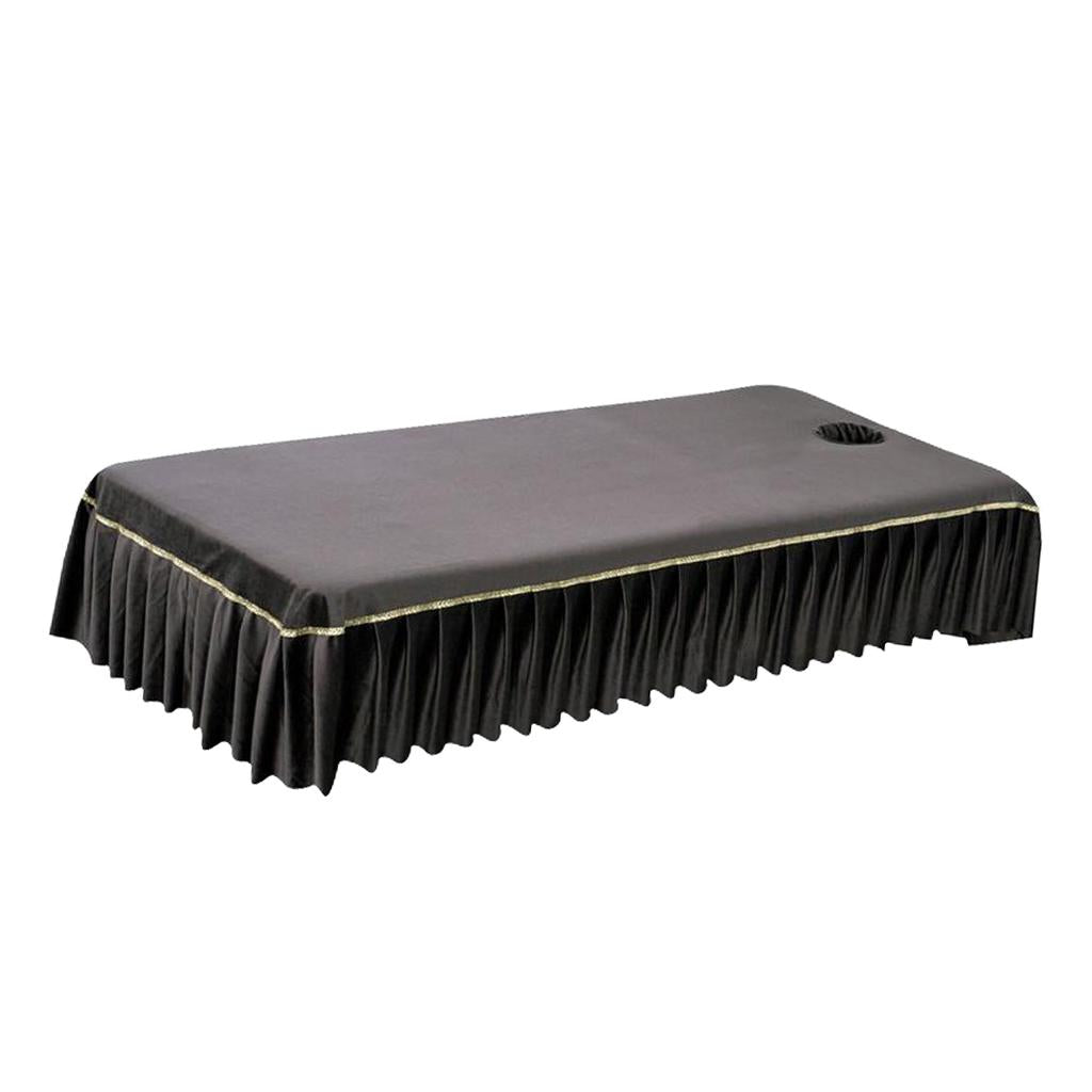 Reusable SPA Massage Bed Sheet Cover with Face Breath Hole Deep Coffee with Gold Edge