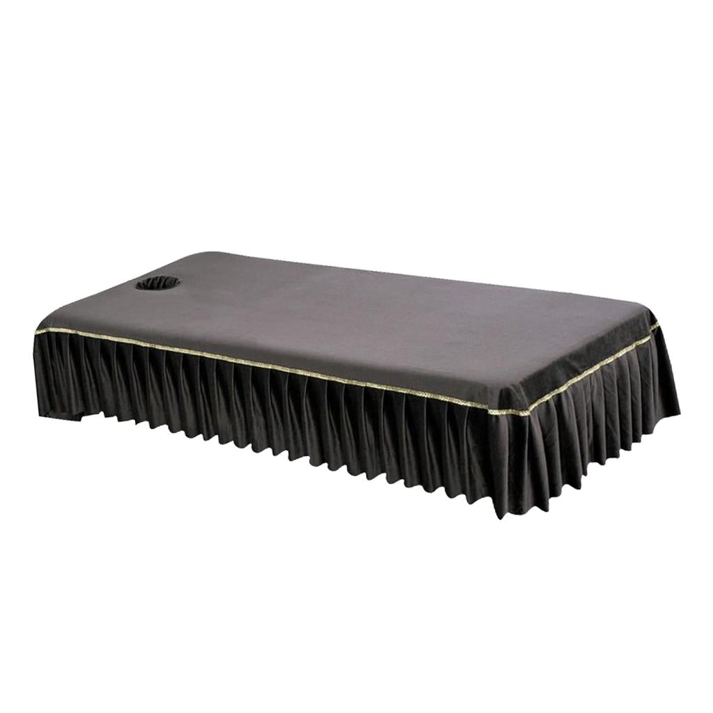 Reusable SPA Massage Bed Sheet Cover with Face Breath Hole Deep Coffee with Gold Edge