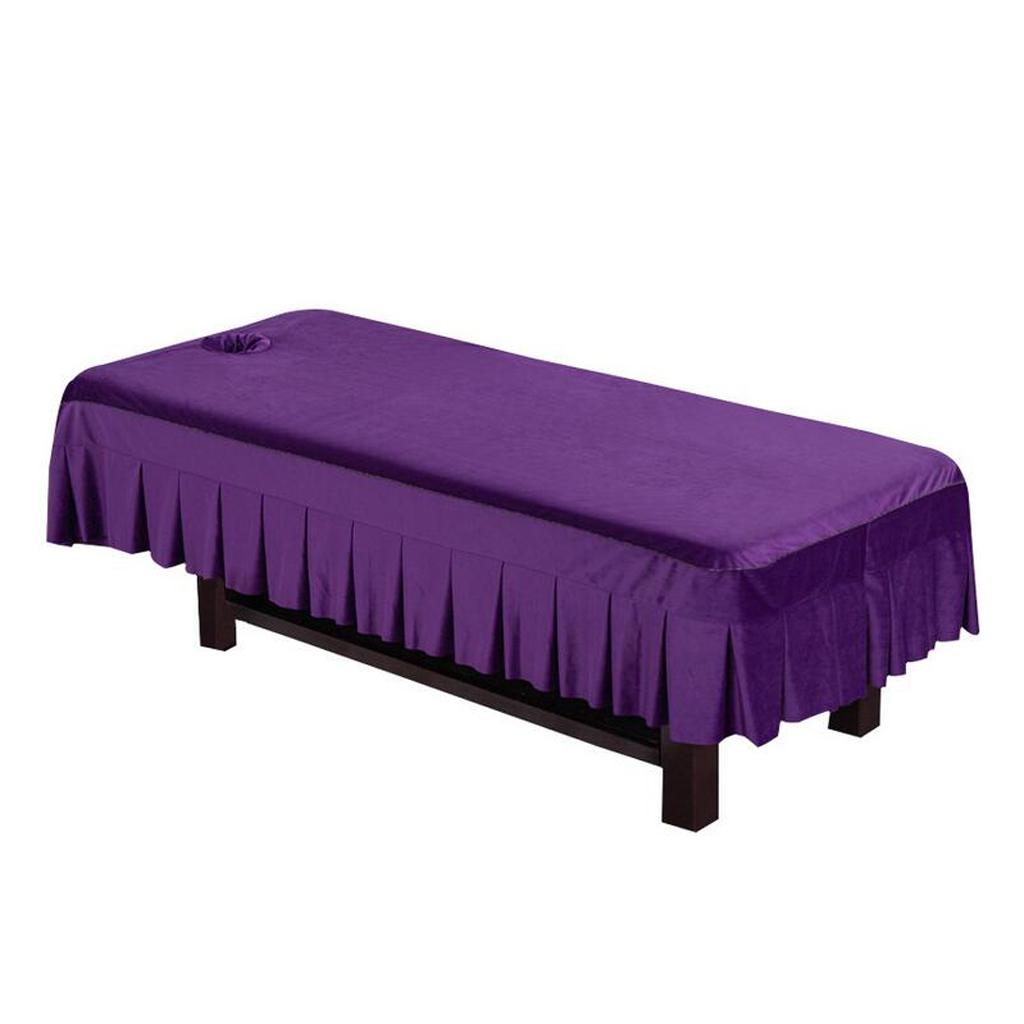 Velvet Massage Table Cover Beauty Bed Sheet with Hole Dark Purple-Style 1