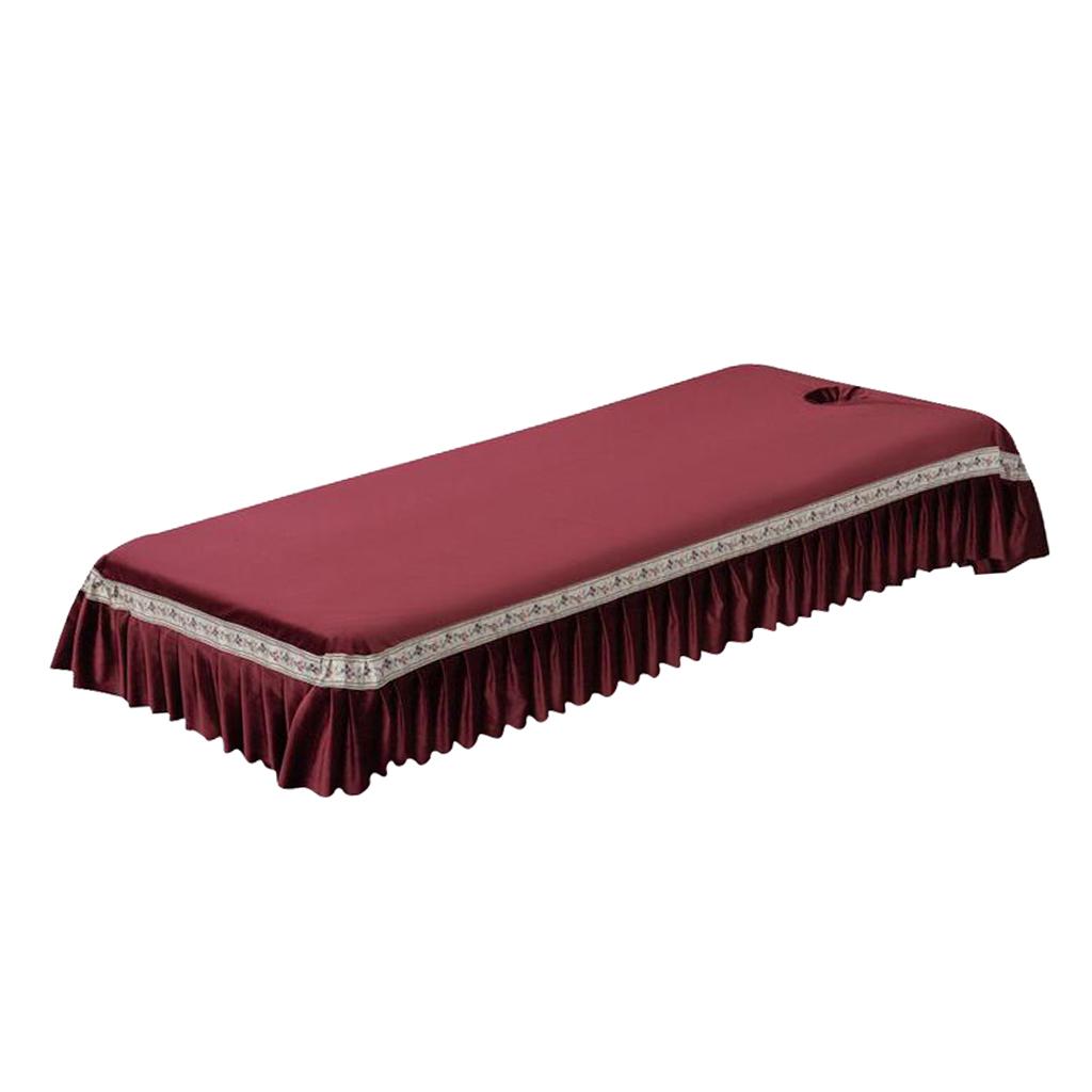 Velvet Massage Table Cover Beauty Bed Sheet with Hole Wine Red-Style 2