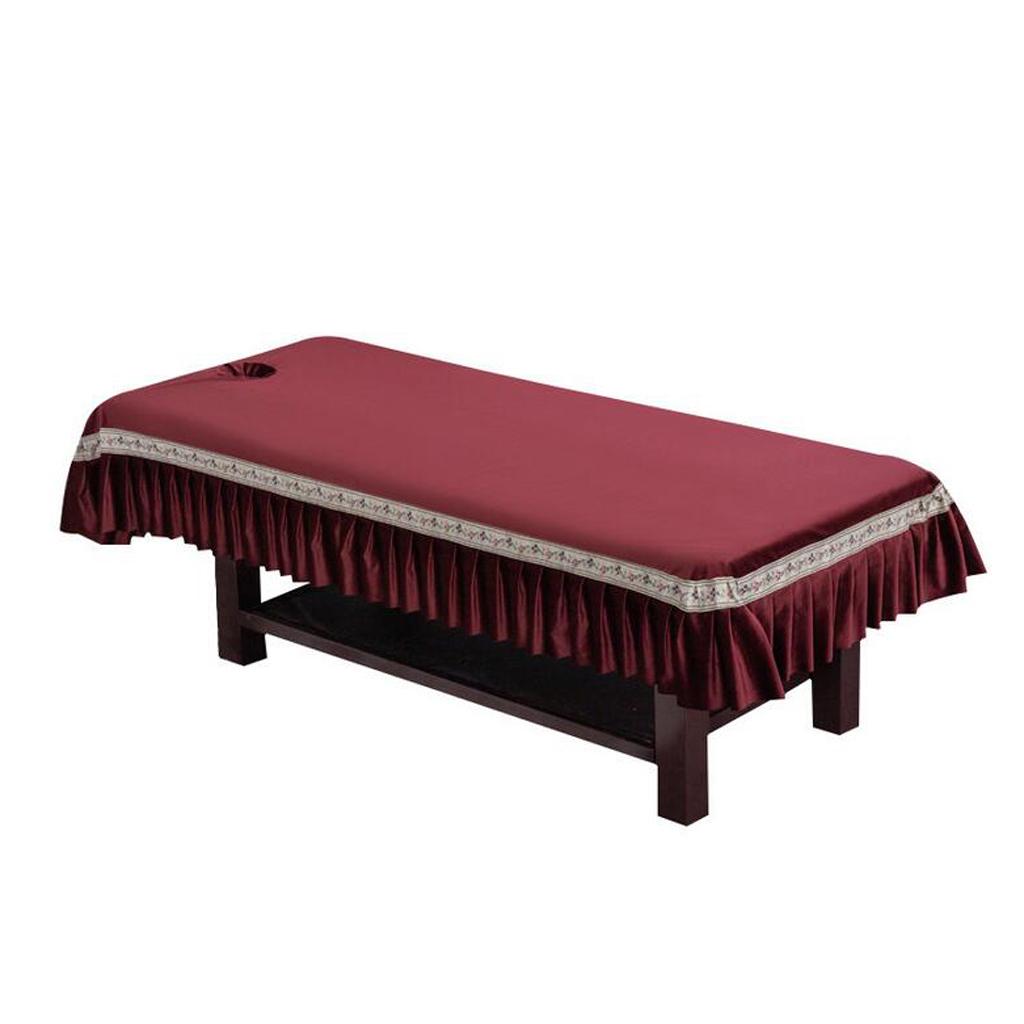 Velvet Massage Table Cover Beauty Bed Sheet with Hole Wine Red-Style 2