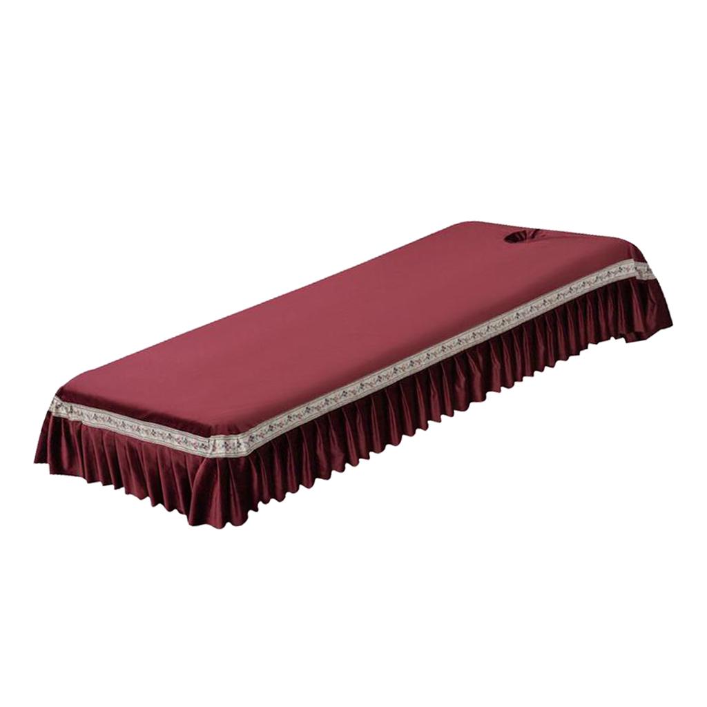 Velvet Massage Table Cover Beauty Bed Sheet with Hole Wine Red-Style 2
