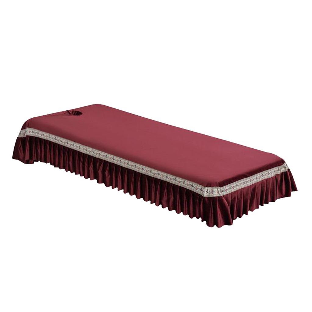 Velvet Massage Table Cover Beauty Bed Sheet with Hole Wine Red-Style 2