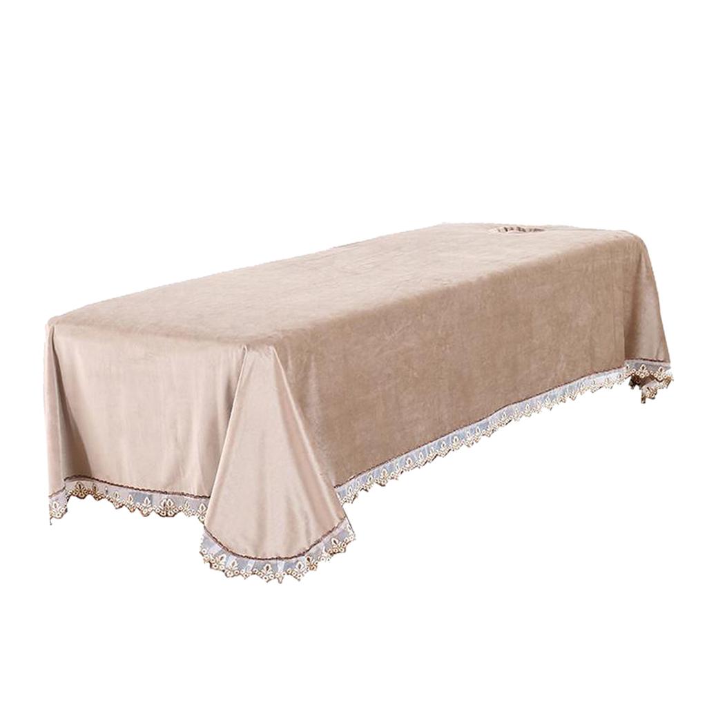 Velvet Massage Table Cover Beauty Bed Sheet with Hole Brown-Style 4