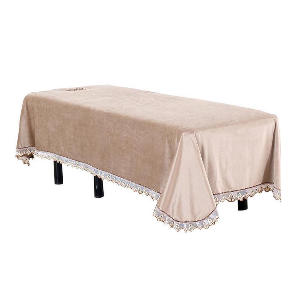Velvet Massage Table Cover Beauty Bed Sheet with Hole Brown-Style 4