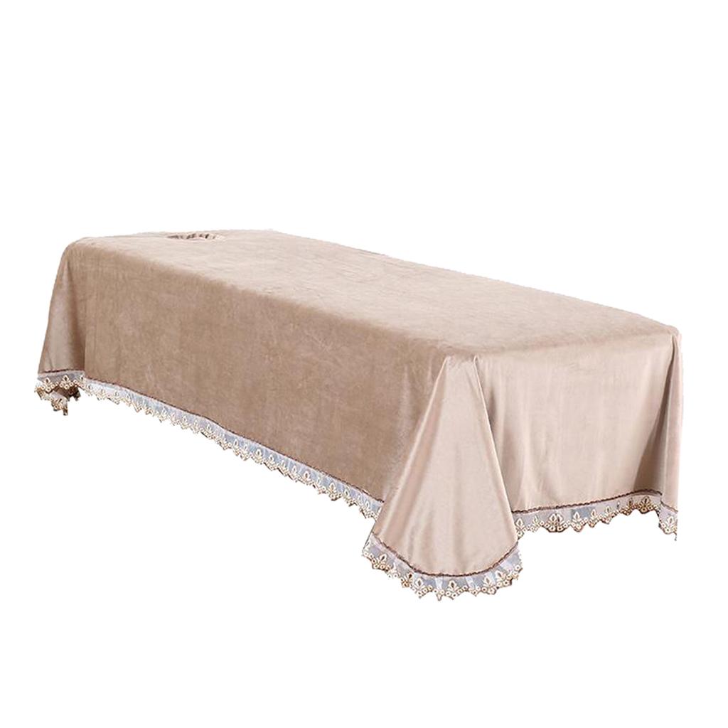 Velvet Massage Table Cover Beauty Bed Sheet with Hole Brown-Style 4