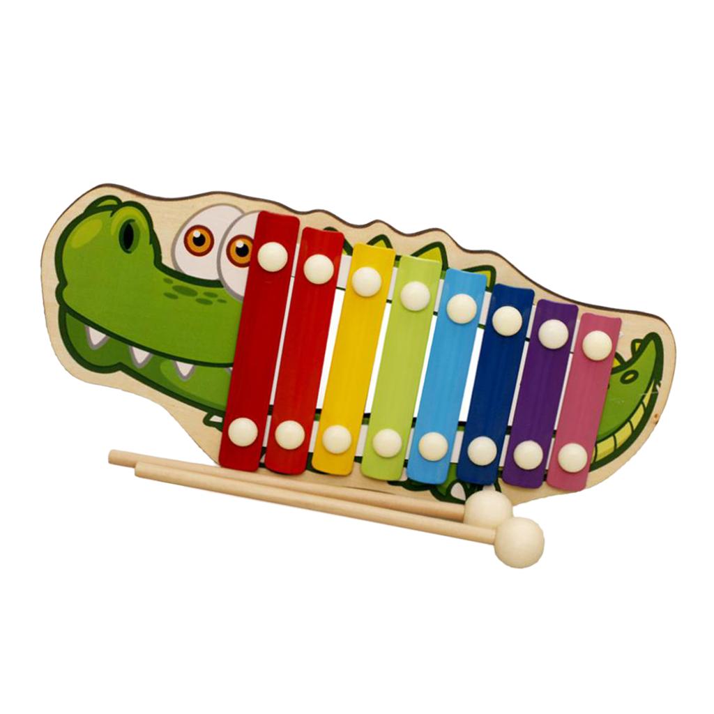 Wooden Toy Animal Octave 8 Tones Knock Xylophone Piano Ball Hammering Crocodile