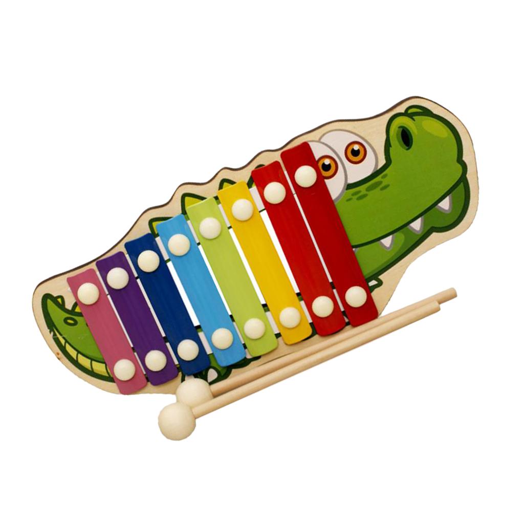 Wooden Toy Animal Octave 8 Tones Knock Xylophone Piano Ball Hammering Crocodile
