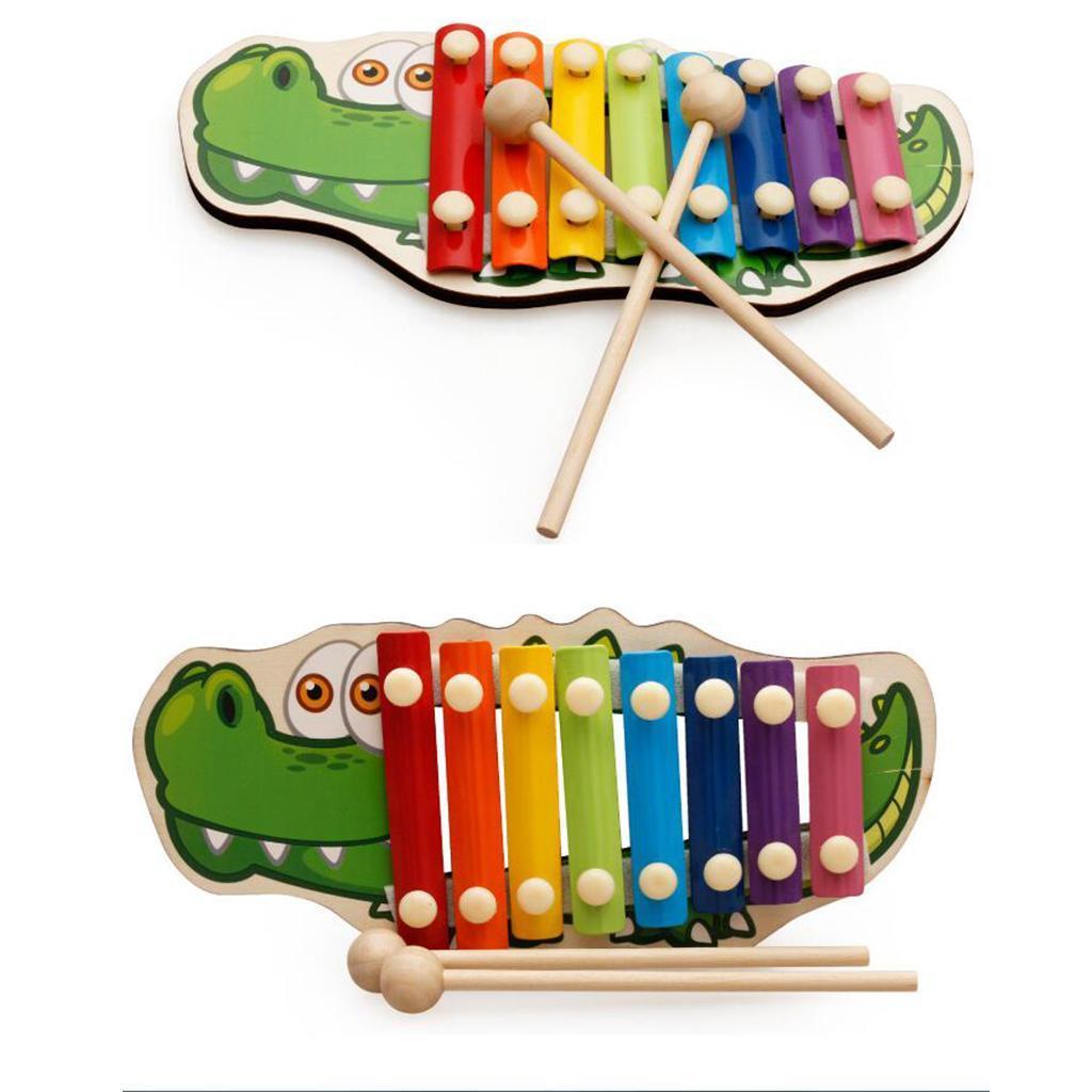 Wooden Toy Animal Octave 8 Tones Knock Xylophone Piano Ball Hammering Crocodile
