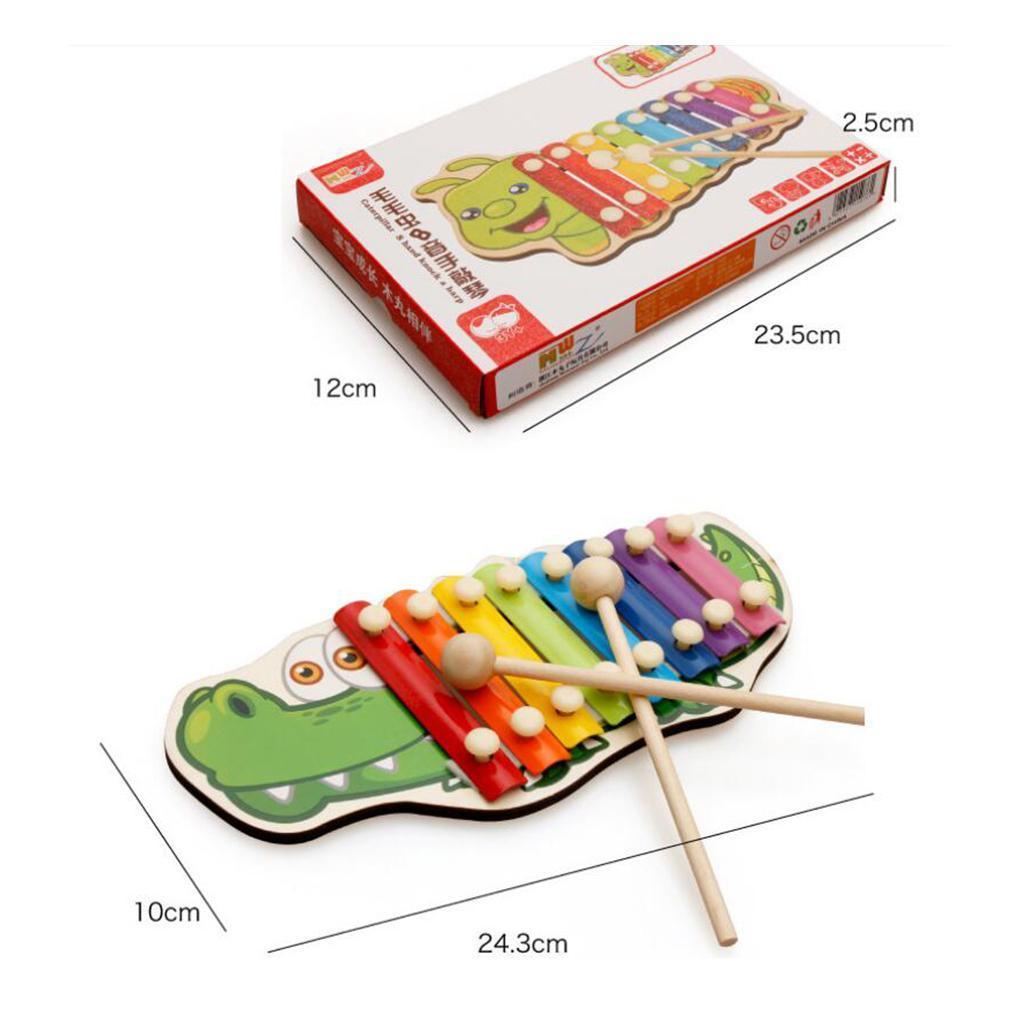 Wooden Toy Animal Octave 8 Tones Knock Xylophone Piano Ball Hammering Crocodile