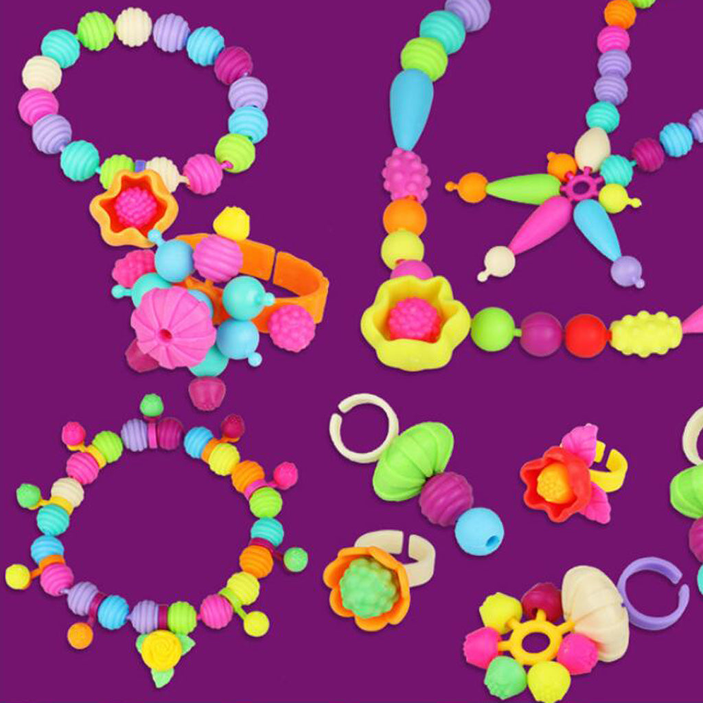 Pop Beads Art and Crafts Kid DIY Snap Together Jewelry Making Toy Kit 220pcs