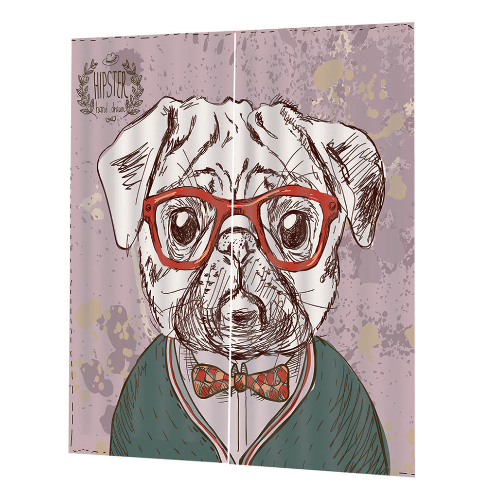 Cute Puppy wearing glasses Cartoon Shade Curtain for Kids room 170x200cm