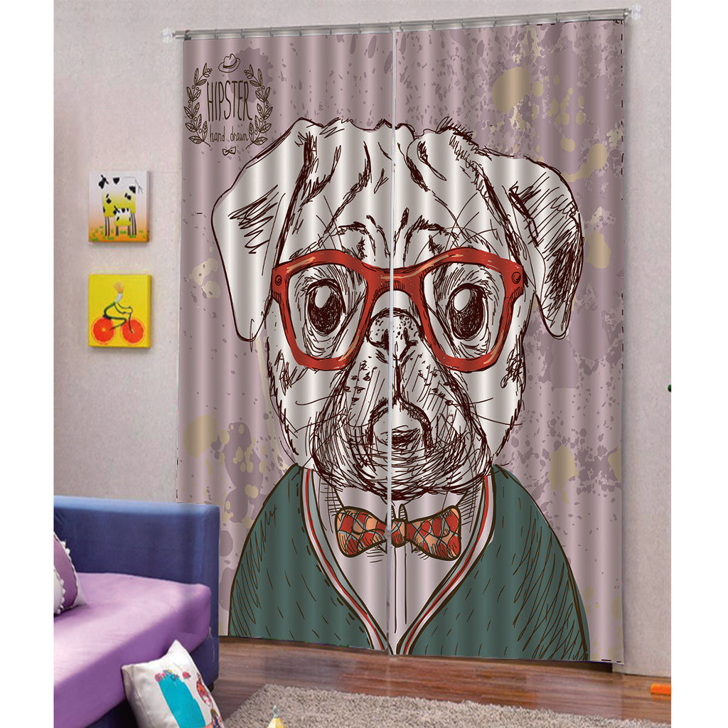 Cute Puppy wearing glasses Cartoon Shade Curtain for Kids room 170x200cm
