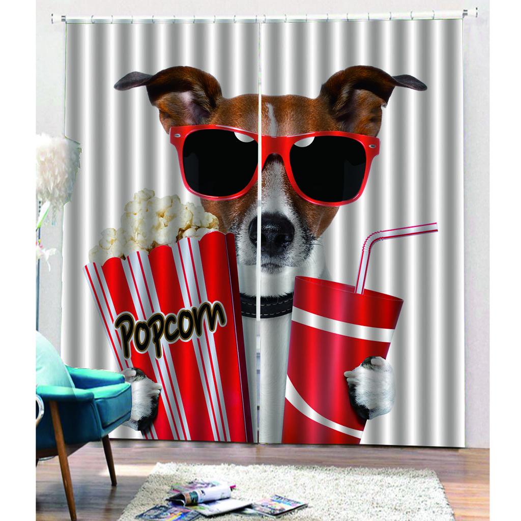 Cute Dog Digital Printing Thermal Insulated 3D Curtains Vine 150x166cm