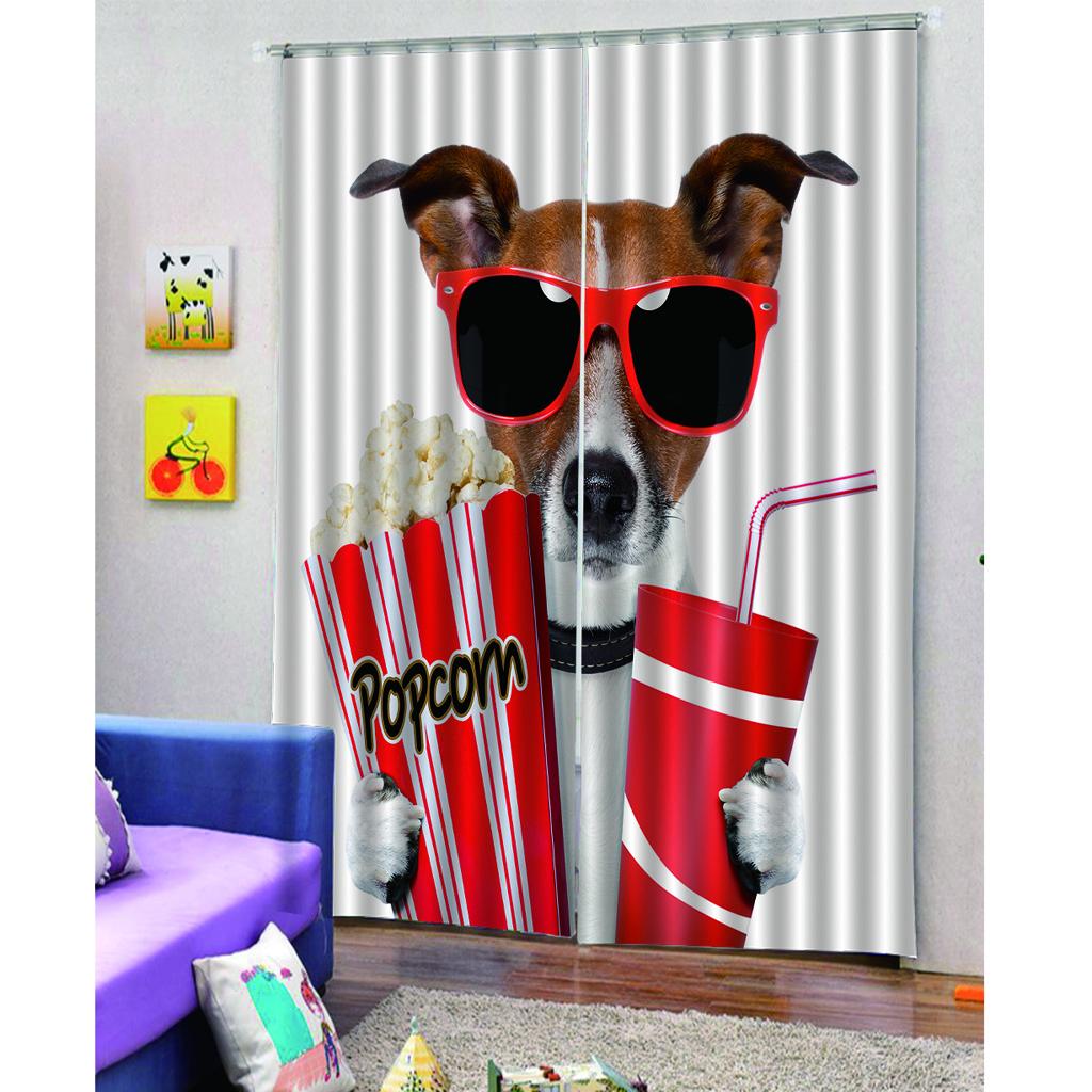 Cute Dog Digital Printing Thermal Insulated 3D Curtains Vine 150x166cm