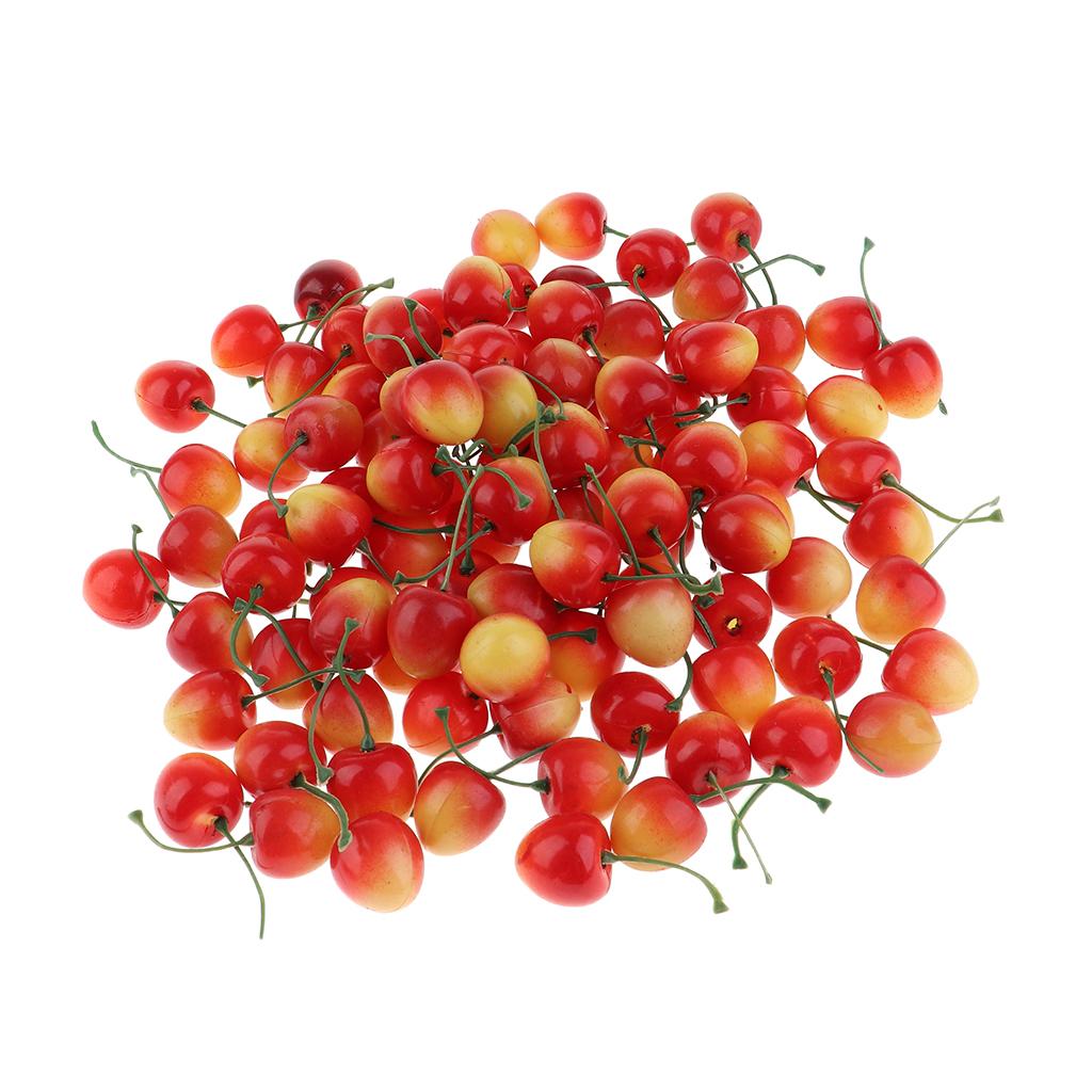 100 Pieces Artificial Vegetables Fruits Acorn Cherry Strawberry Yellow Red Cherry