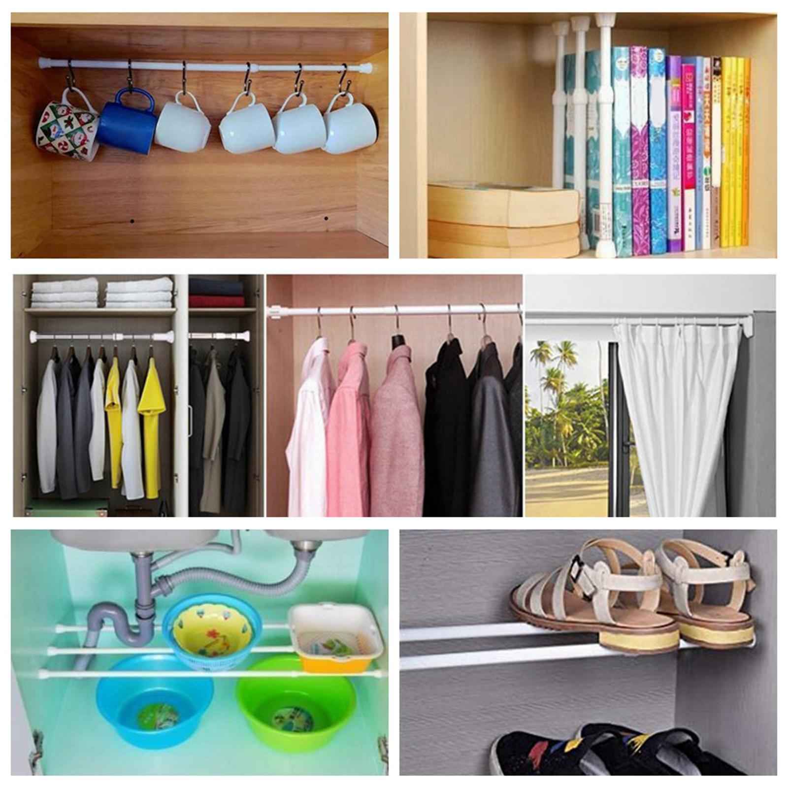 Telescoping Curtain Rods Metal Pole for Cupboard Utensils Cabinet White 30-50cm