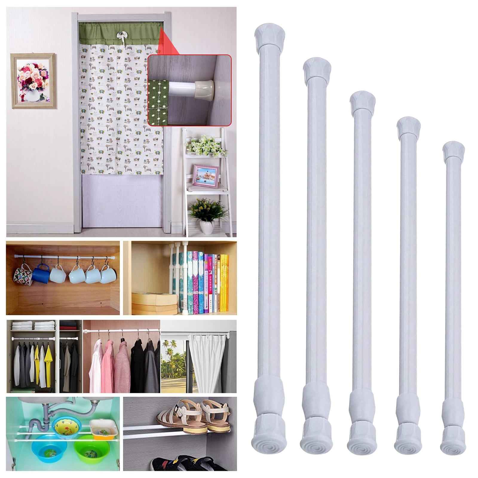 Telescoping Curtain Rods Metal Pole for Cupboard Utensils Cabinet White 30-50cm