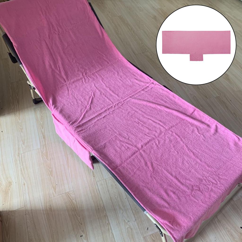 Beach Chair Cover Pool Cotton Lounge Chaise Towel Cover with Storage Pink