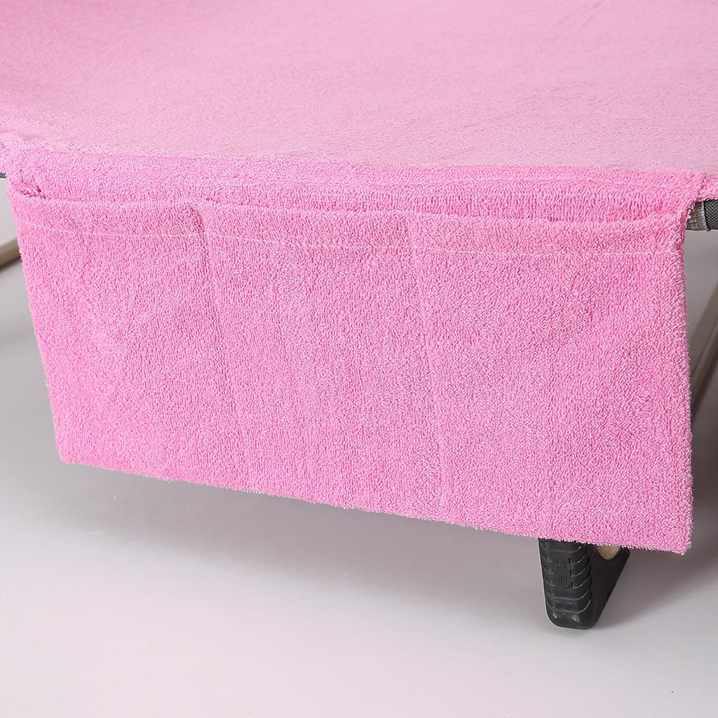 Beach Chair Cover Pool Cotton Lounge Chaise Towel Cover with Storage Pink