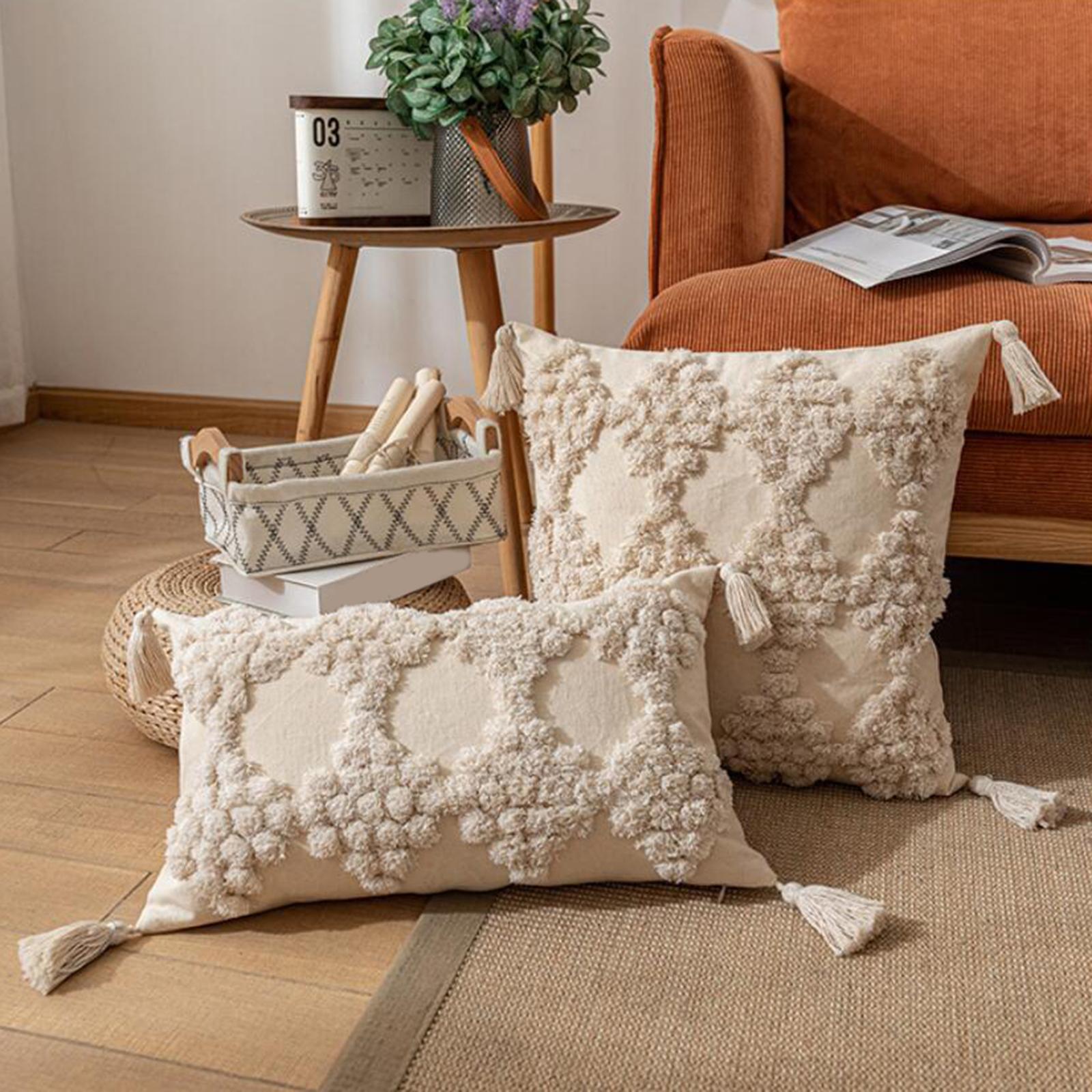 Boho Throw Pillow Covers Tufted Tassels Macrame Case Style 2 Rectangle