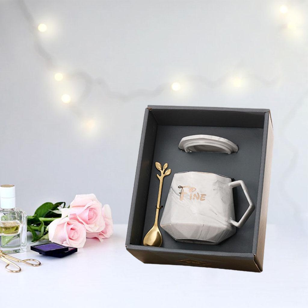 Ceramic Mug Smooth Frosted Tea Milk Mug Cup with Spoon and Lid for Children Gray